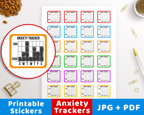 Anxiety Tracker Printable Planner Stickers- The Digital Download Shop