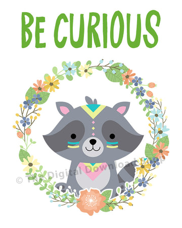 Be Curious Raccoon Nursery Printable