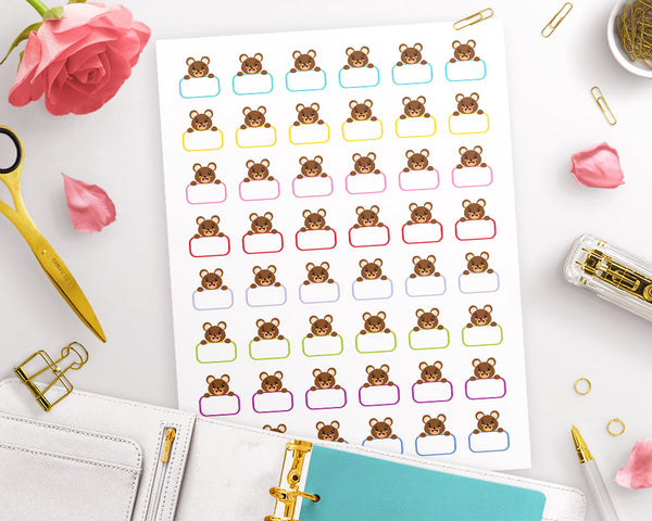Blank Printable Planner Stickers- Benny Bear- The Digital Download Shop