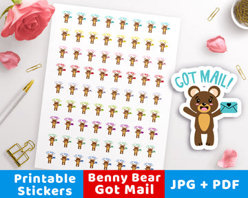 Happy Mail / Got Mail Printable Planner Stickers- Benny Bear