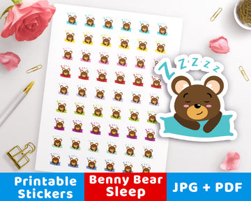 Sleep / Nap Time Printable Planner Stickers- Benny Bear