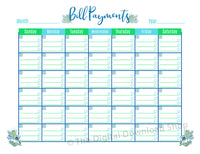 Bill Payments Calendar Printable- Floral