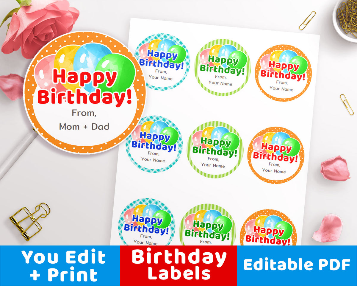 Happy Birthday Labels Editable Printable The Digital Download Shop