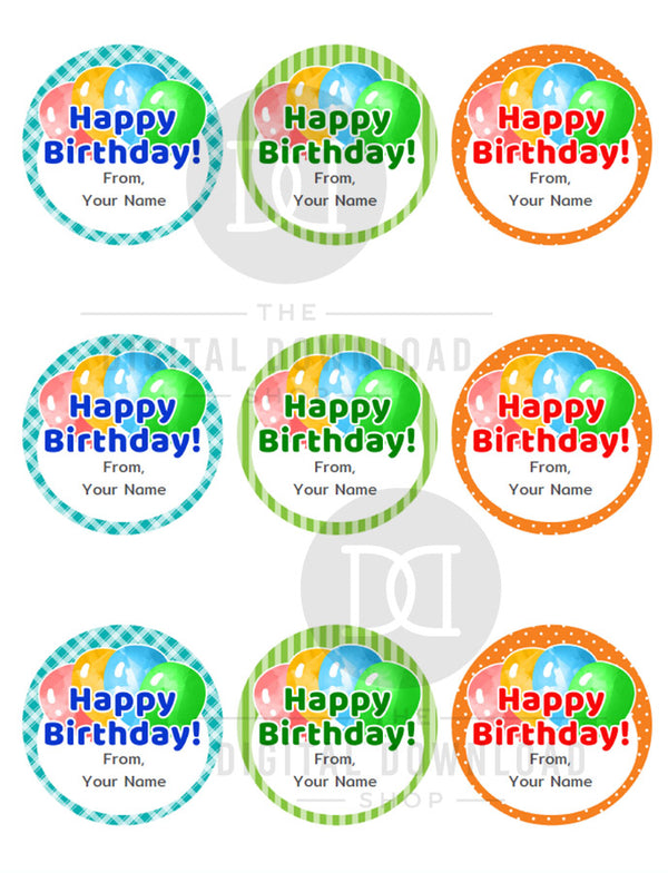 Happy Birthday Labels Editable Printable- The Digital Download Shop