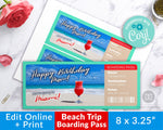 Beach Vacation Boarding Pass Template Printable