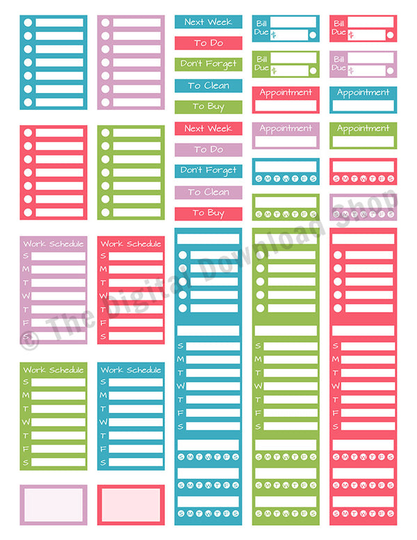 Bright Sidebar Printable Planner Stickers