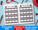 A handy "movies to watch" movie viewing tracker. Use this bujo printable for a fun, visual way to remember what films you want to see next! 
