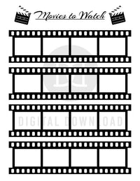 A handy "movies to watch" movie viewing tracker. Use this bujo printable for a fun, visual way to remember what films you want to see next! 