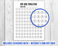 100 Day Challenge Printable Tracker- Use this 100 day challenge worksheet printable to take part in the creative 100 Day Project or to track your progress toward any other goal you set yourself! | bullet journal page, bujo printable, planner insert, #The100DayProject #goalTracker #DigitalDownloadShop