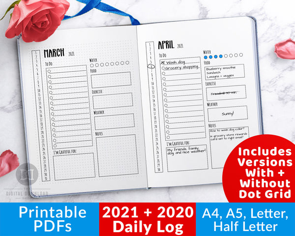 2021 + 2020 Bullet Journal Daily Log Template Printable