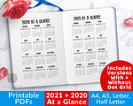 2021 + 2020 Year at a Glance Printable