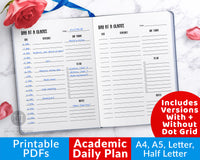 Academic Daily Planner Printable- Plan your college or high school days out by the hour with this printable day at a glance planner! The is a must-have for every organized student! | daily schedule, college planner, student planner, #planner #college #dayAtAGlance #dailyPlanner #DigialDownloadShop