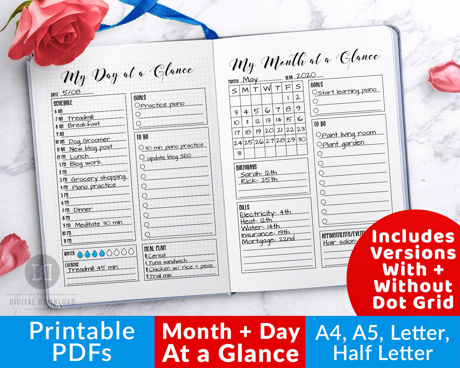 Day at a Glance + Month at a Glance Bullet Journal Printables