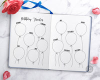 Birthday tracker printable for bullet journals and other planners, with a 2 page layout. Use this birthday planner printable to make sure you never forget about a birthday again!