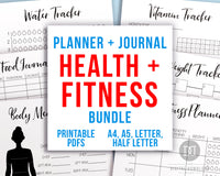 Printable health and fitness planner for bullet journals and other planners. Journal and plan your way to a healthy body with the help of these 17 fitness and wellness planner pages! | health and wellness planner, weight loss planner, weight tracker, body measurements tracker, exercise tracker, workout planner, #fitness #planner #DigitalDownloadShop