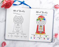 Mood tracker printable for bullet journals and other planners with a fun gumball machine design. Use this bujo tracker printable as a colorful way to keep track of your moods, or as an easy way to keep tabs on your anxiety or depression.