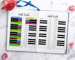 Piano Habit Tracker Printable- Use this printable piano practice tracker to help yourself stay on track with your musical goals! | bujo community, bullet journal ideas, music tracker, piano playing tracker, how to play the piano consistently, #habitTracker #piano #DigitalDownloadShop