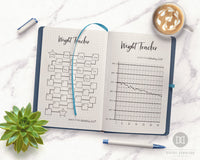 Bullet Journal Weight Loss Trackers- 2 weight tracker printables for bullet journals and other planners. Use these weight loss tracker template printable to keep tabs on your weight loss journey! | bujo printables, health and wellness, fitness planner, lose weight, planner inserts, #weightLoss #planner #DigitalDownloadShop