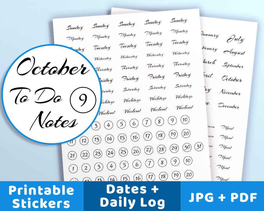 bullet-journal-date-daily-log-stickers-the-digital-download-shop for Free Printable Planner Date Stickers Bullet Journal Date + Daily Log Stickers | The Digital Download Shop for Free Printable Planner Date Stickers