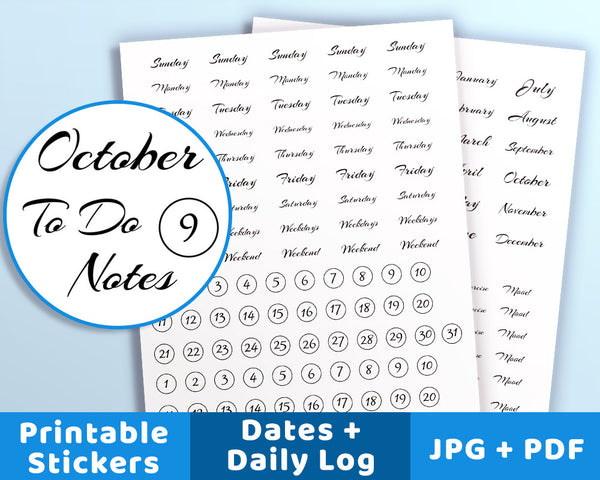 Bullet Journal Date + Daily Log Stickers