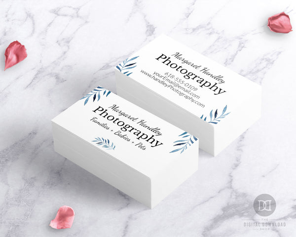 Editable Business Card Template- Blue Watercolor