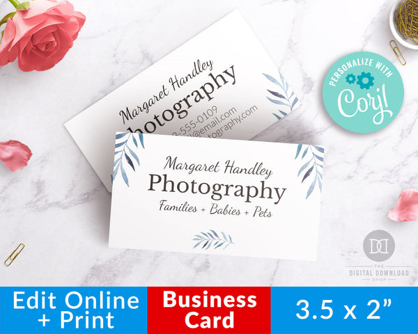 Editable Business Card Template- Blue Watercolor