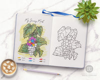 Grapes Mood Tracker Printable: Color by Mood Exclusive- This fun bullet journal mood tracker printable features a beautiful bunch of grapes! With this printable, even if you don't have great art skills, your tracker will be beautiful! | bujo tracker, bujo ideas, bullet journal inspiration, bujo page spreads, #moodTracker #bulletJournal #DigitalDownloadShop