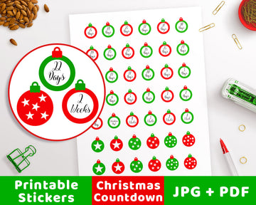Christmas Countdown Printable Planner Stickers- Ornaments