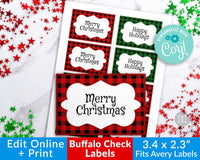 Buffalo Check Christmas Labels Template Printable