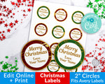Gold Marble Christmas Circle Labels Editable Printable