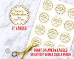 Christmas Round Labels Gold + White Editable Printable