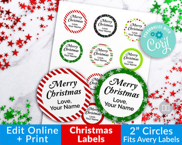 Christmas Labels Editable- Round *EDIT ONLINE*