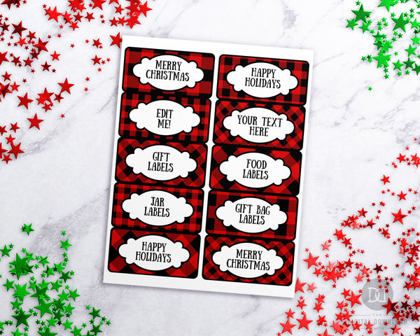 Buffalo Plaid Labels Editable Printable- Narrow