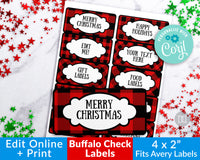 Buffalo Plaid Labels Editable Printable- Narrow