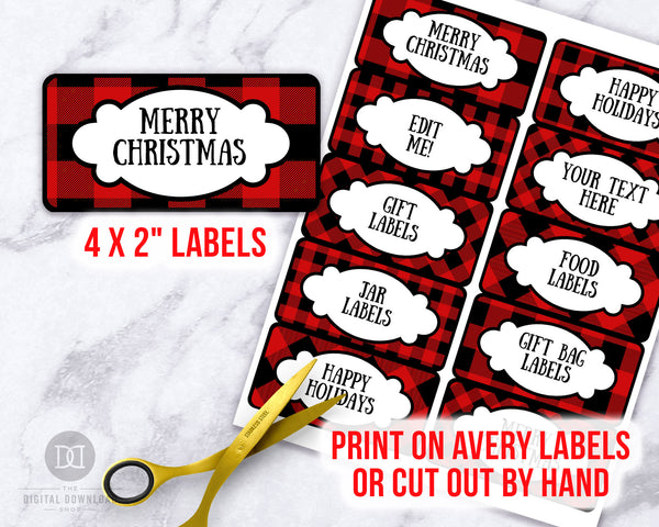 Buffalo Plaid Labels Editable Printable- Narrow