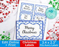 Christmas Labels Template Editable Printable- Blue
