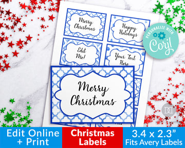 Christmas Labels Template Editable Printable- Blue *EDIT ONLINE*