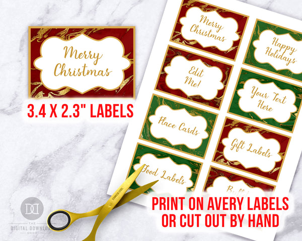 Gold Marble Christmas Labels Editable Printable