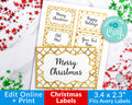 Gold Christmas Labels Editable Printable *EDIT ONLINE*