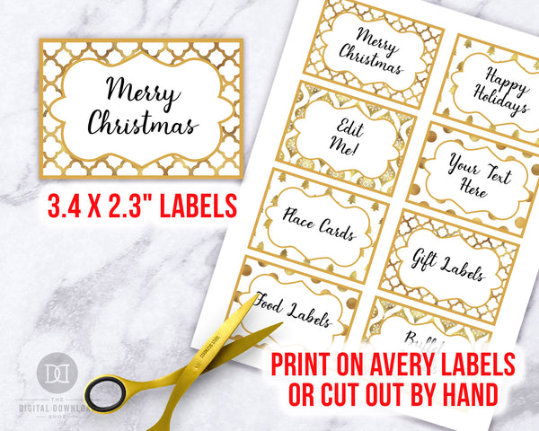 Gold Christmas Labels Editable Printable