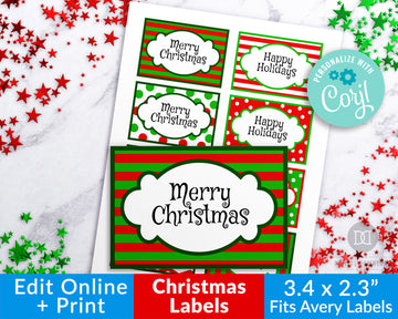 Christmas Labels Printable Editable- Big Rectangles *EDIT ONLINE*