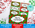 Christmas Labels Printable Editable- Narrow Rectangles *EDIT ONLINE*