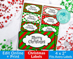 Christmas Labels Printable Editable- Narrow Rectangles
