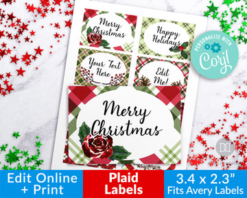 Christmas Labels Editable- Plaid *EDIT ONLINE*
