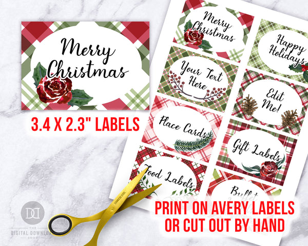 Christmas Labels Editable- Plaid