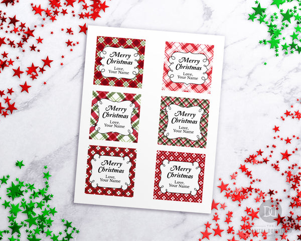 Plaid Editable Christmas Tags Printable- Square