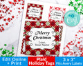 Plaid Editable Christmas Tags Printable- Square *EDIT ONLINE*