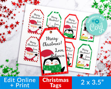 Christmas Tags Editable Printable- Characters *EDIT ONLINE*