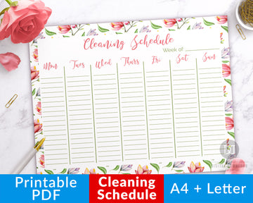 Weekly Cleaning Schedule Printable- Floral