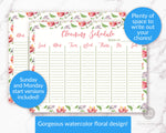 Weekly cleaning schedule template printable with gorgeous watercolor florals. Use this printable cleaning checklist to create your chore list for the week.